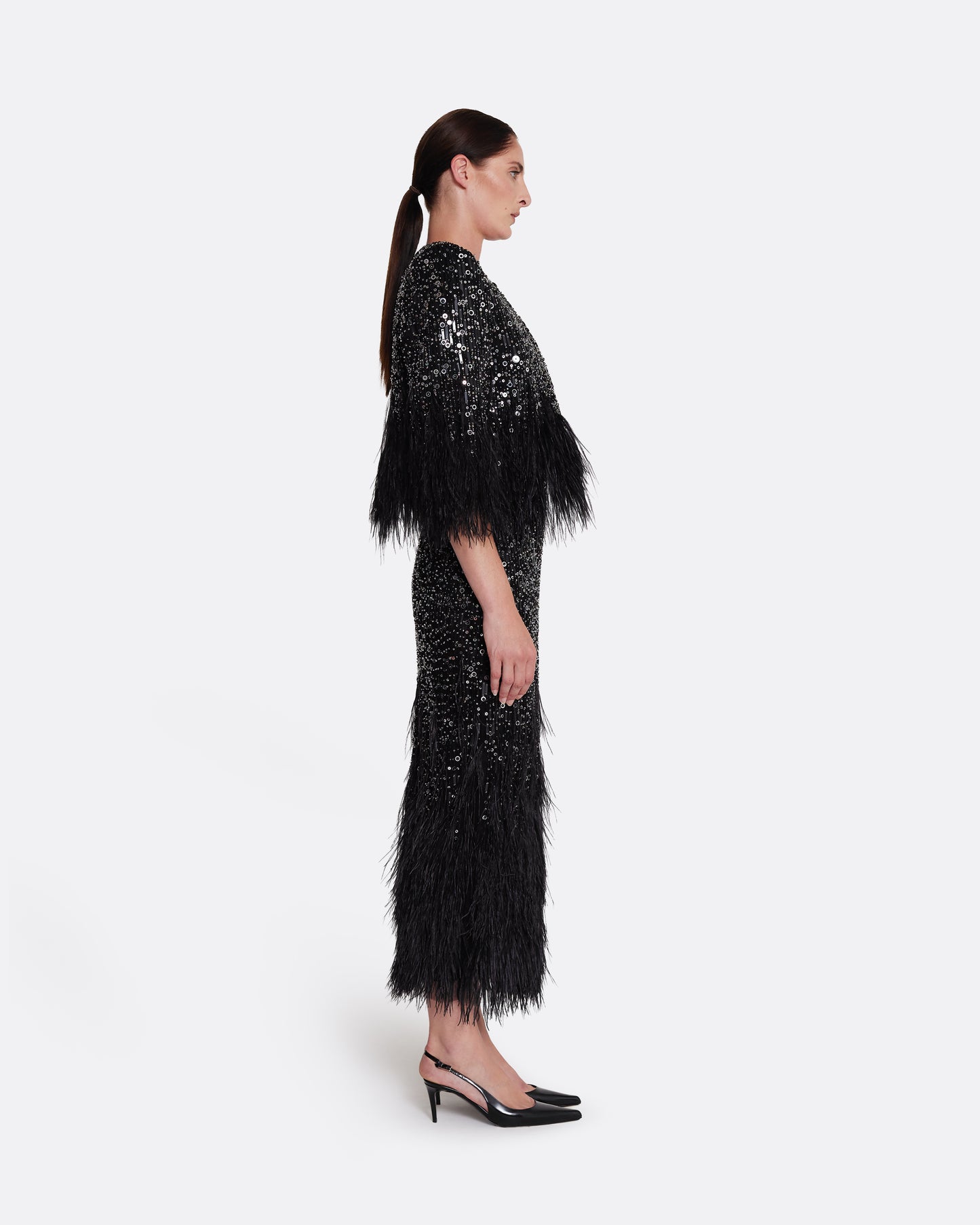 Fabiana Jacket in Black with Feather Embellishment