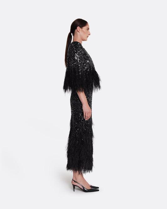 Collarless cropped jacket with feather details in BLACK WITH JET