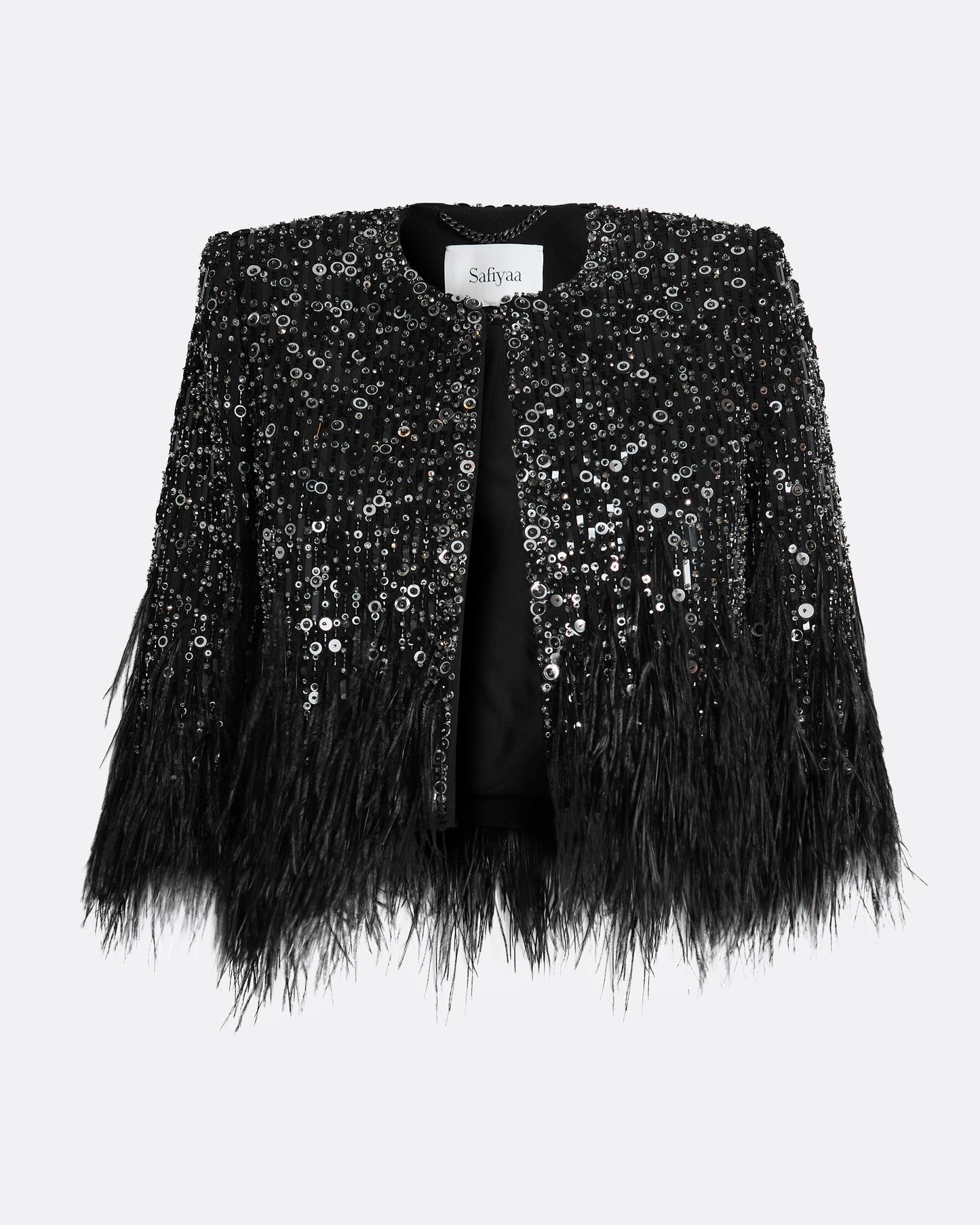 Fabiana Jacket in Black with Feather Embellishment