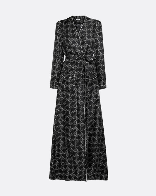 Full-length wrap abaya in ECRU ON BLACK