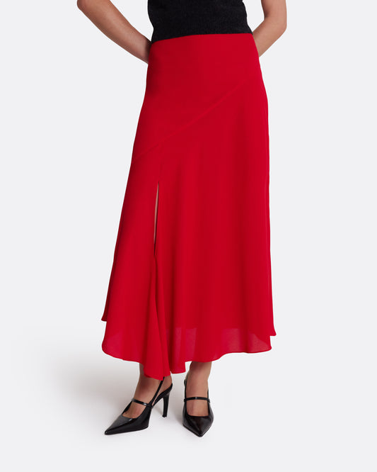 Full skirt with side pleated detail  in AZALEA RED