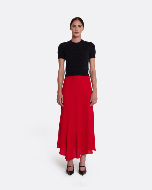 Full skirt with side pleated detail  in AZALEA RED
