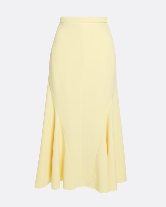 High waisted midi skirt with kick-flare detail in PALE YELLOW