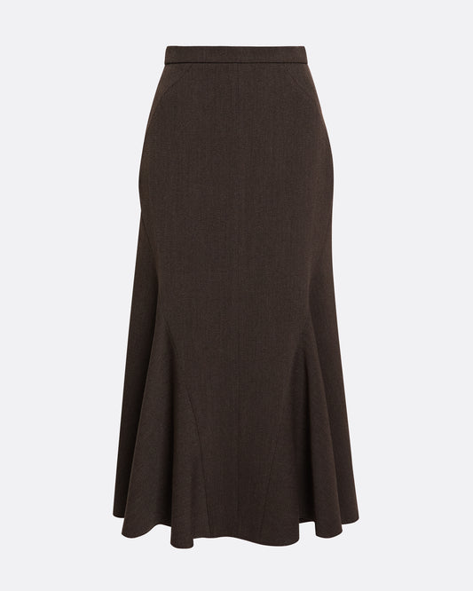 High waisted midi skirt with kick-flare detail in SOFT BROWN