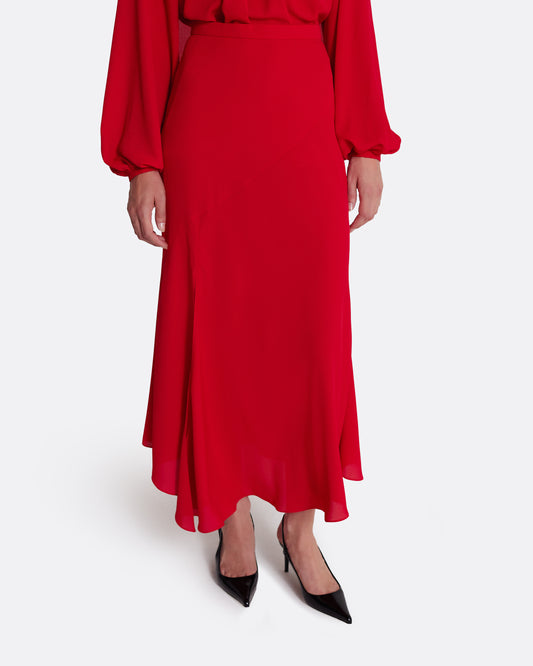 Full skirt with side pleated detail  in AZALEA RED