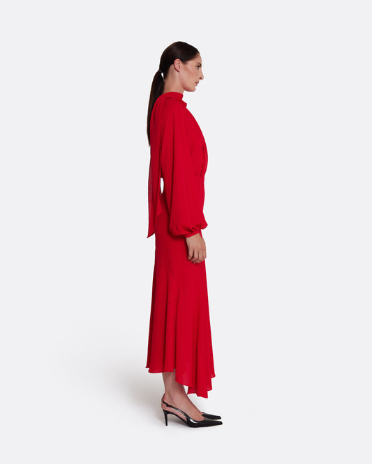 Full skirt with side pleated detail  in AZALEA RED