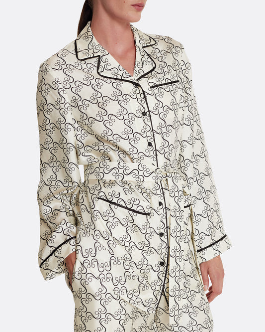 shirt-jacket with buttons and collar in BLACK ON ECRU