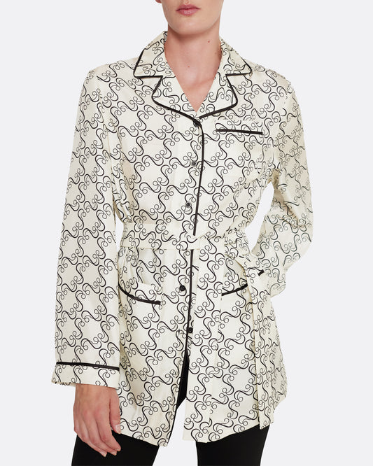 shirt-jacket with buttons and collar in BLACK ON ECRU