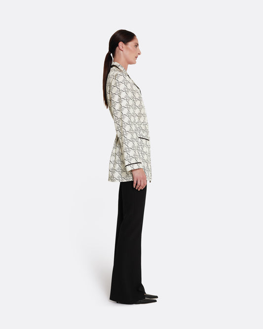 shirt-jacket with buttons and collar in BLACK ON ECRU