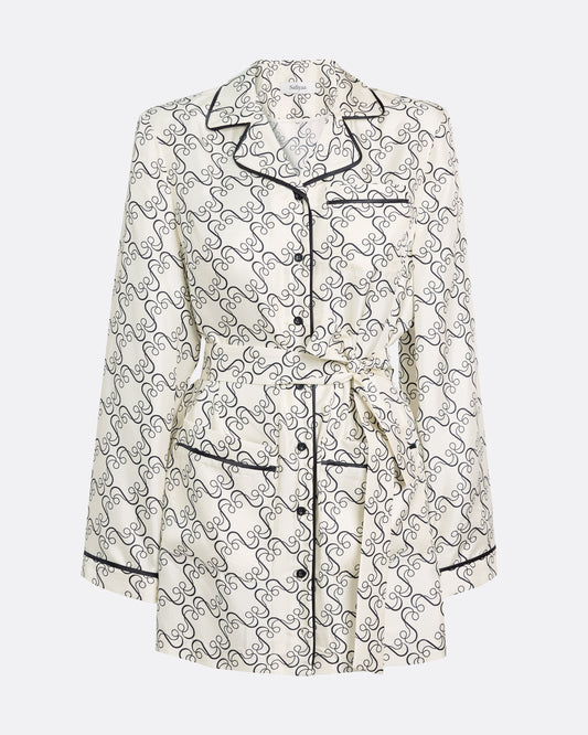 shirt-jacket with buttons and collar in BLACK ON ECRU