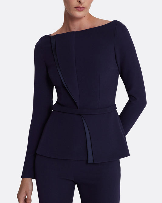 Long-sleeve top with straight neckline in INK BLUE ON AZURITE