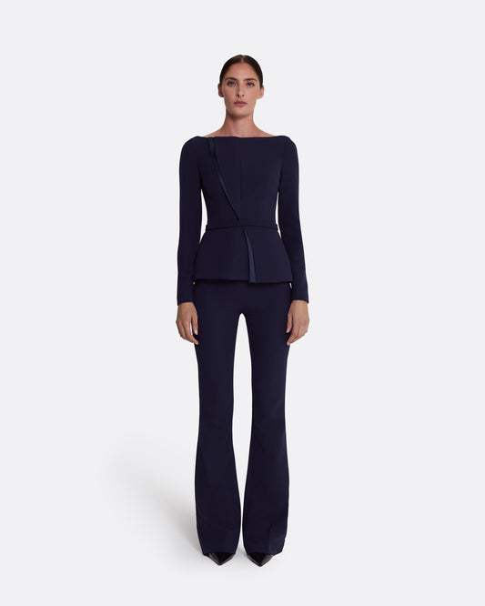 Long-sleeve top with straight neckline in INK BLUE ON AZURITE