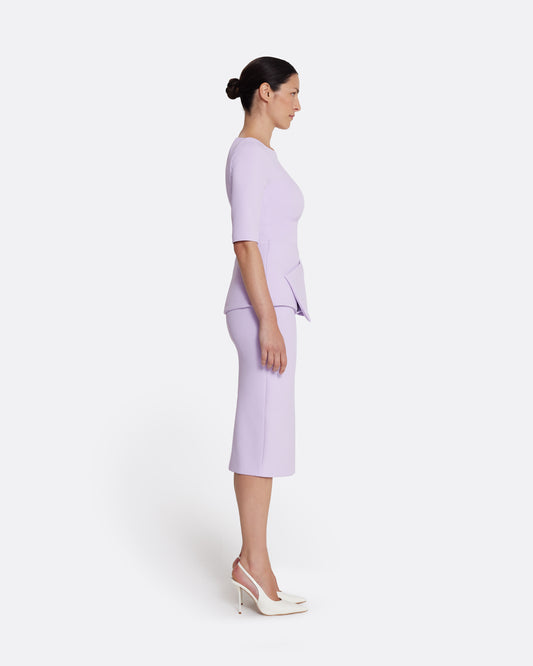 long sleeve top with draped peplum in VERBENA