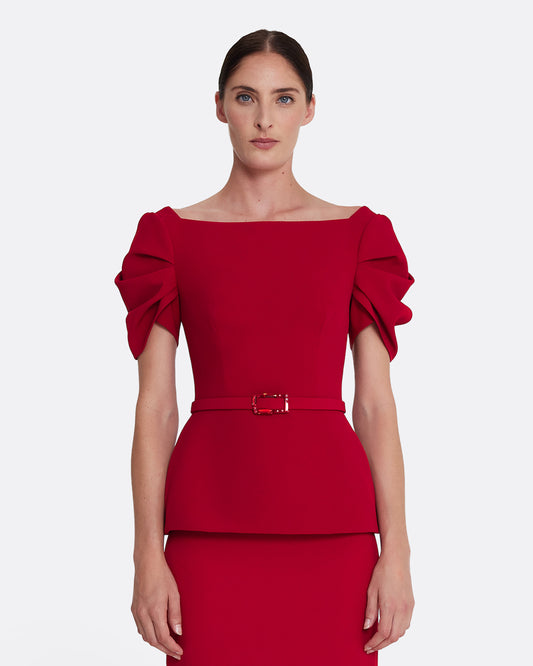 Ivana Top & Bertha Belt in Azalea Red with Multi-reds