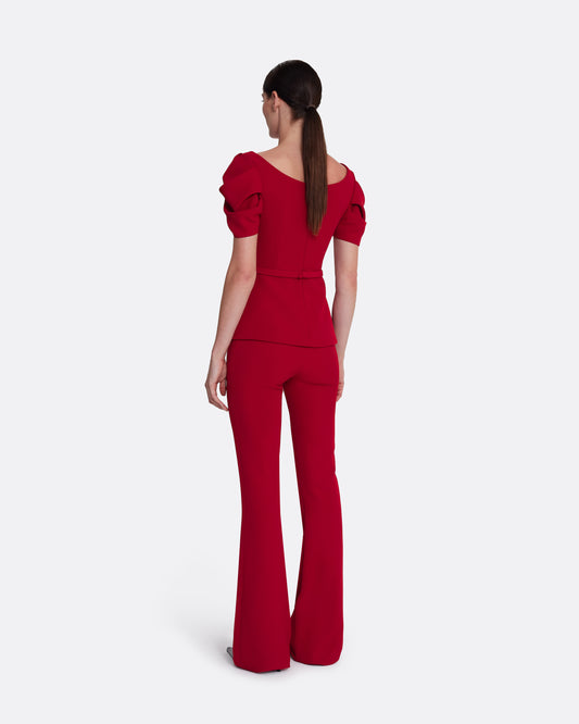 short sleeve top with shoulder details  in AZALEA RED