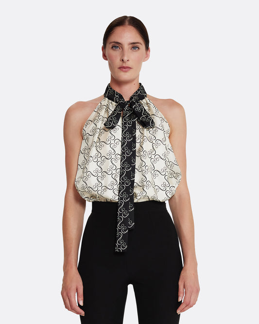 Letizia Top in Black on Ecru