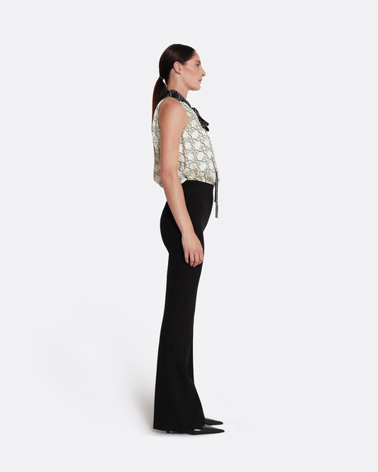 Halter neck style top  in BLACK ON ECRU