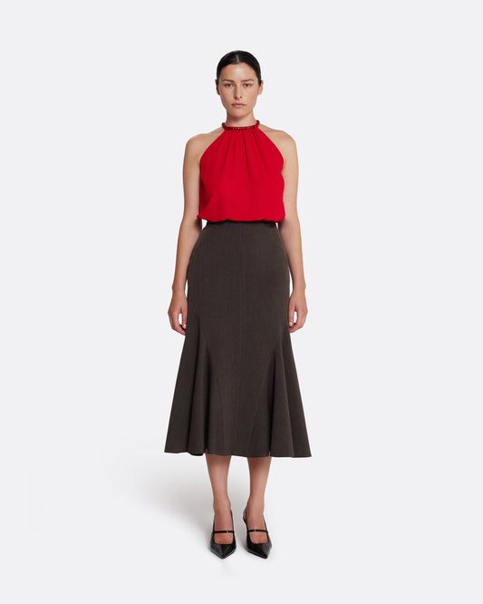 Halter neck style top  in AZALEA RED W MULTI-REDS