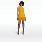 Ratana Ochre Feather-Trimmed Short Dress