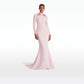 Kamala Pale Pink & Curled Leaf Embroidery Long Dress