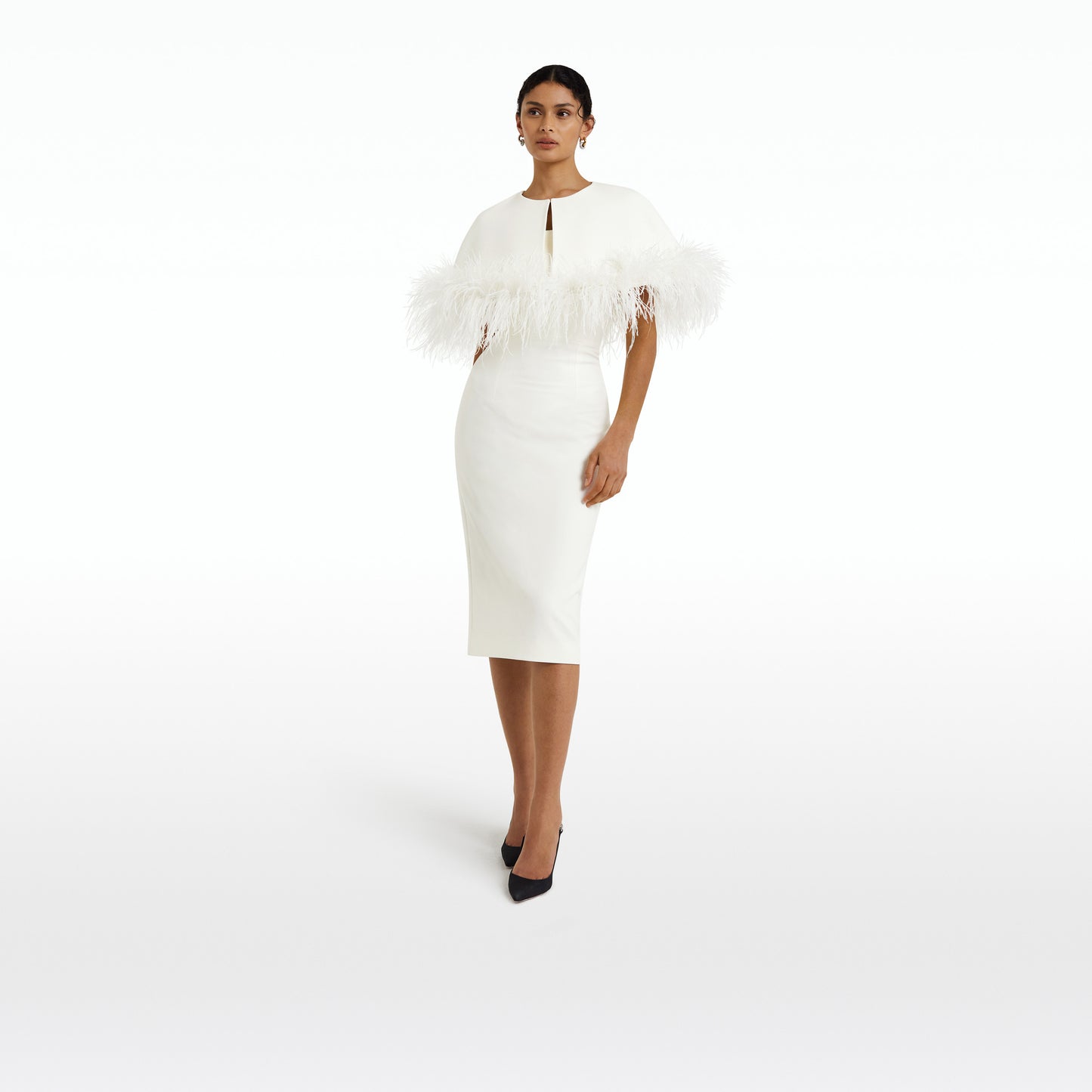 Kepuret Ivory Feather-Trimmed Cape