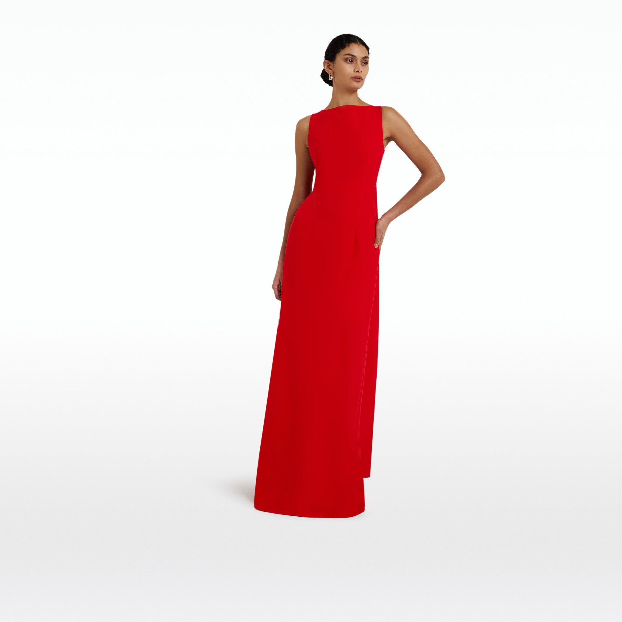 safiyaa red dress Holliana satin-trimmed crpe gown in red - Safiyaa