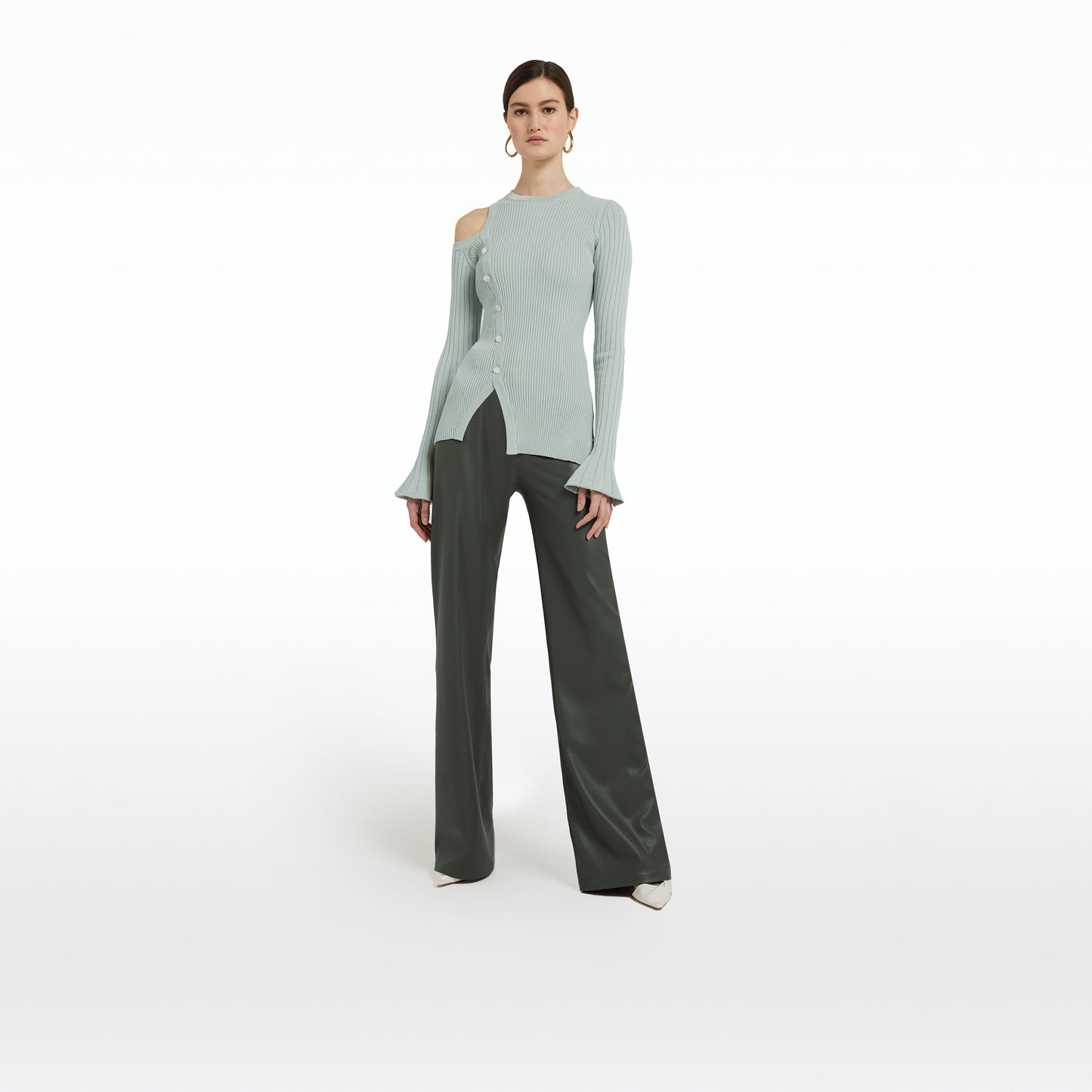 Narqis Khaki Vegan Leather Trousers