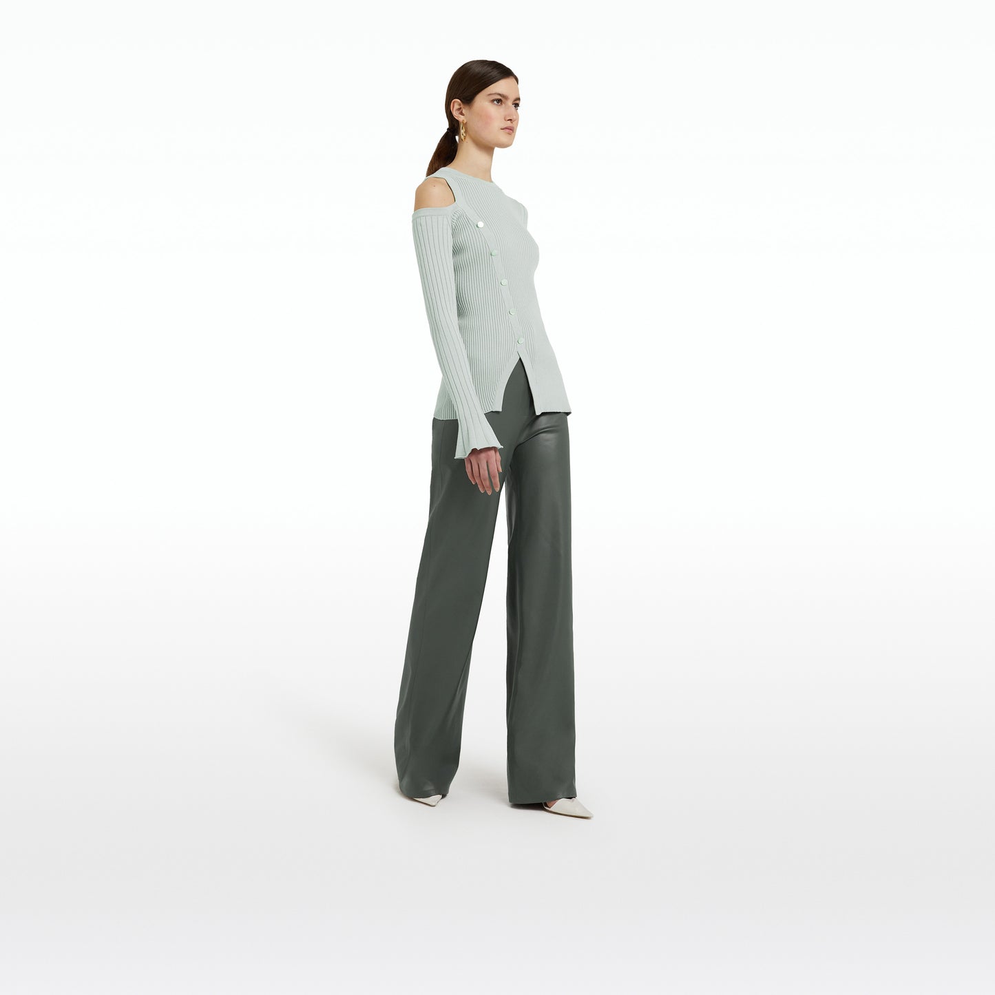 Narqis Khaki Vegan Leather Trousers