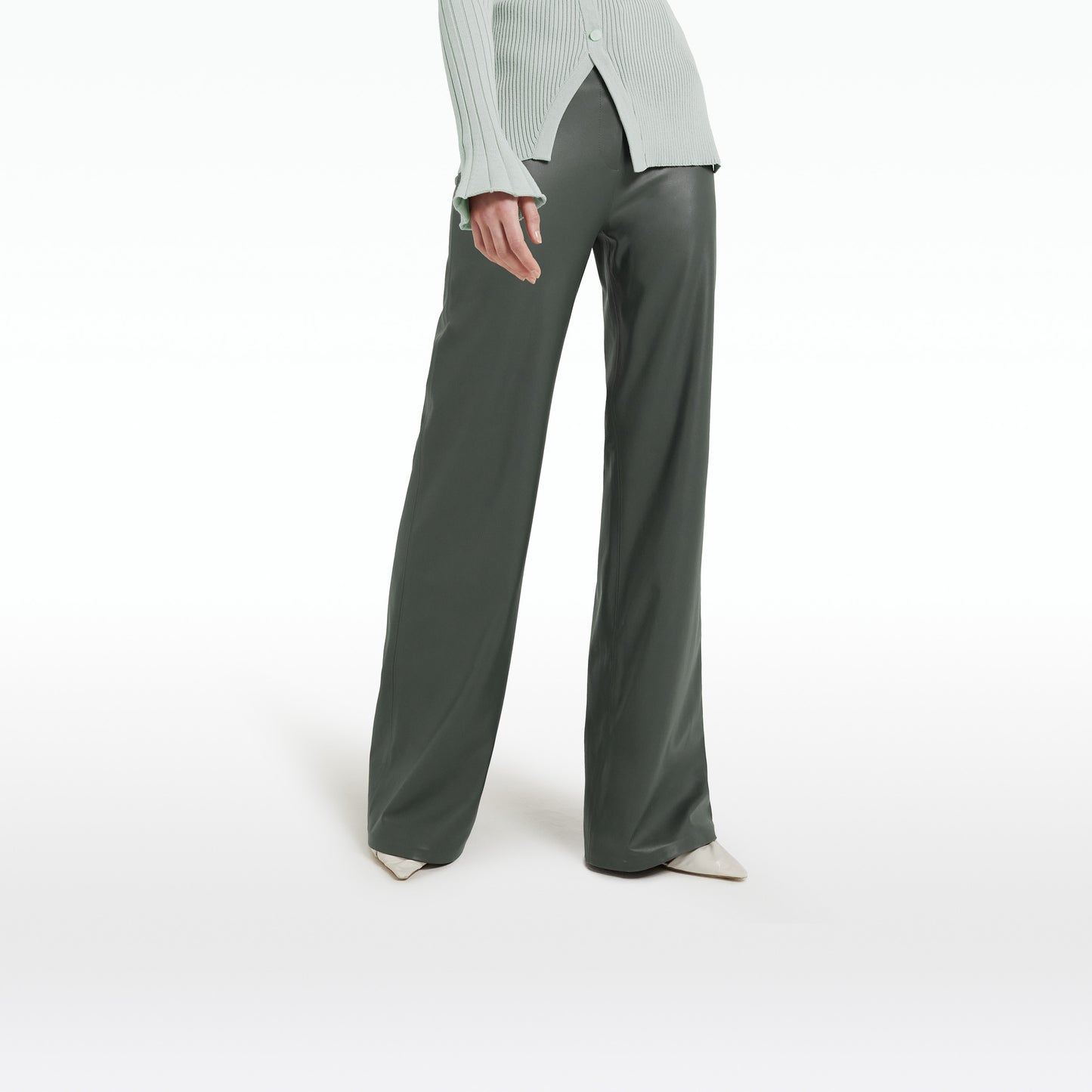 Narqis Khaki Vegan Leather Trousers