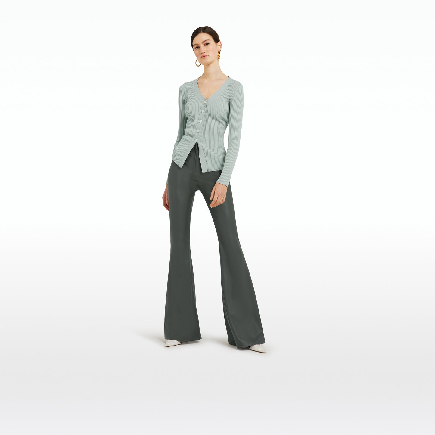 Halluana Khaki Vegan Leather Trousers
