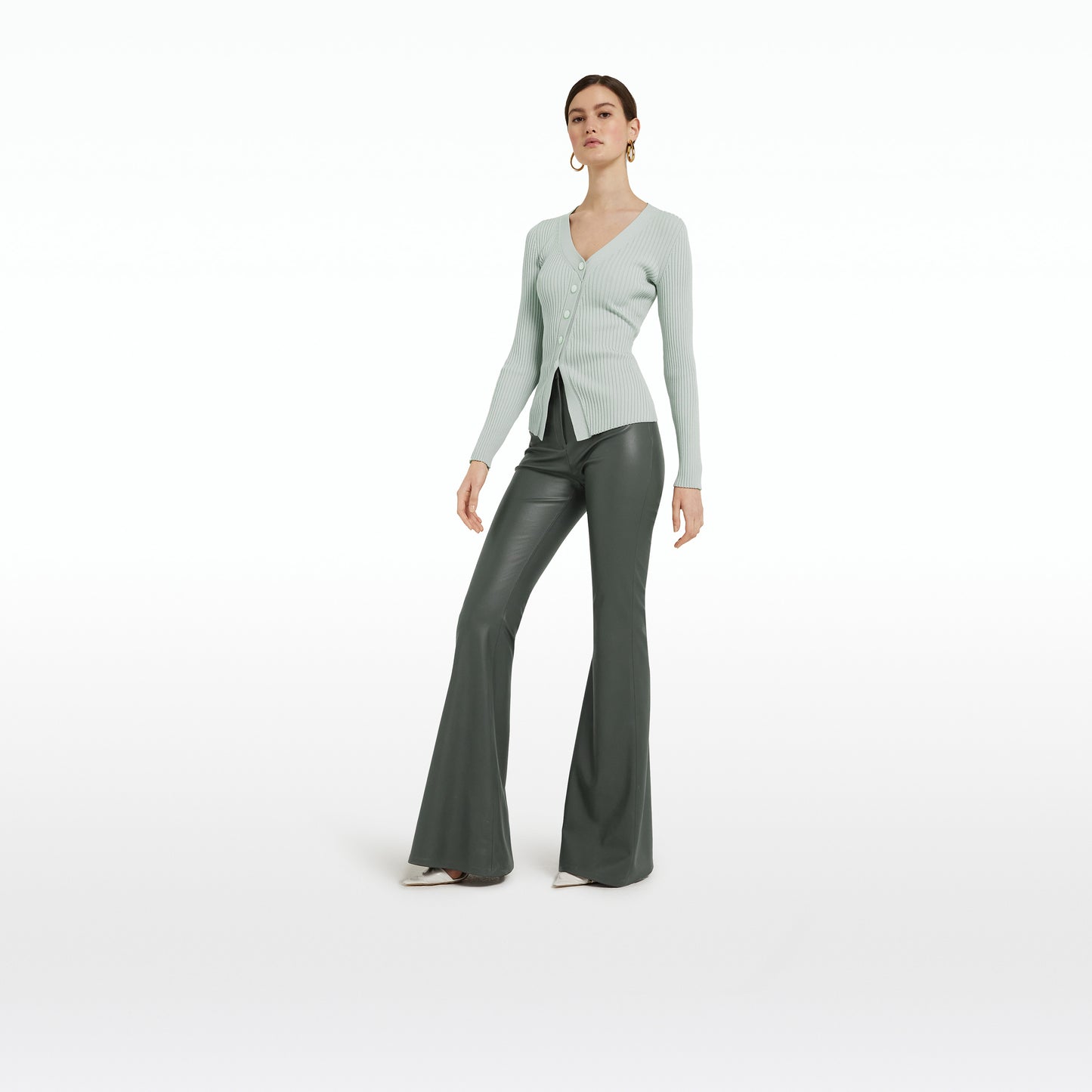 Halluana Khaki Vegan Leather Trousers