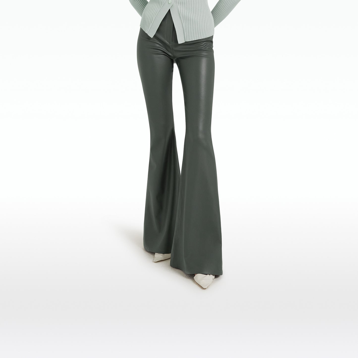 Halluana Khaki Vegan Leather Trousers