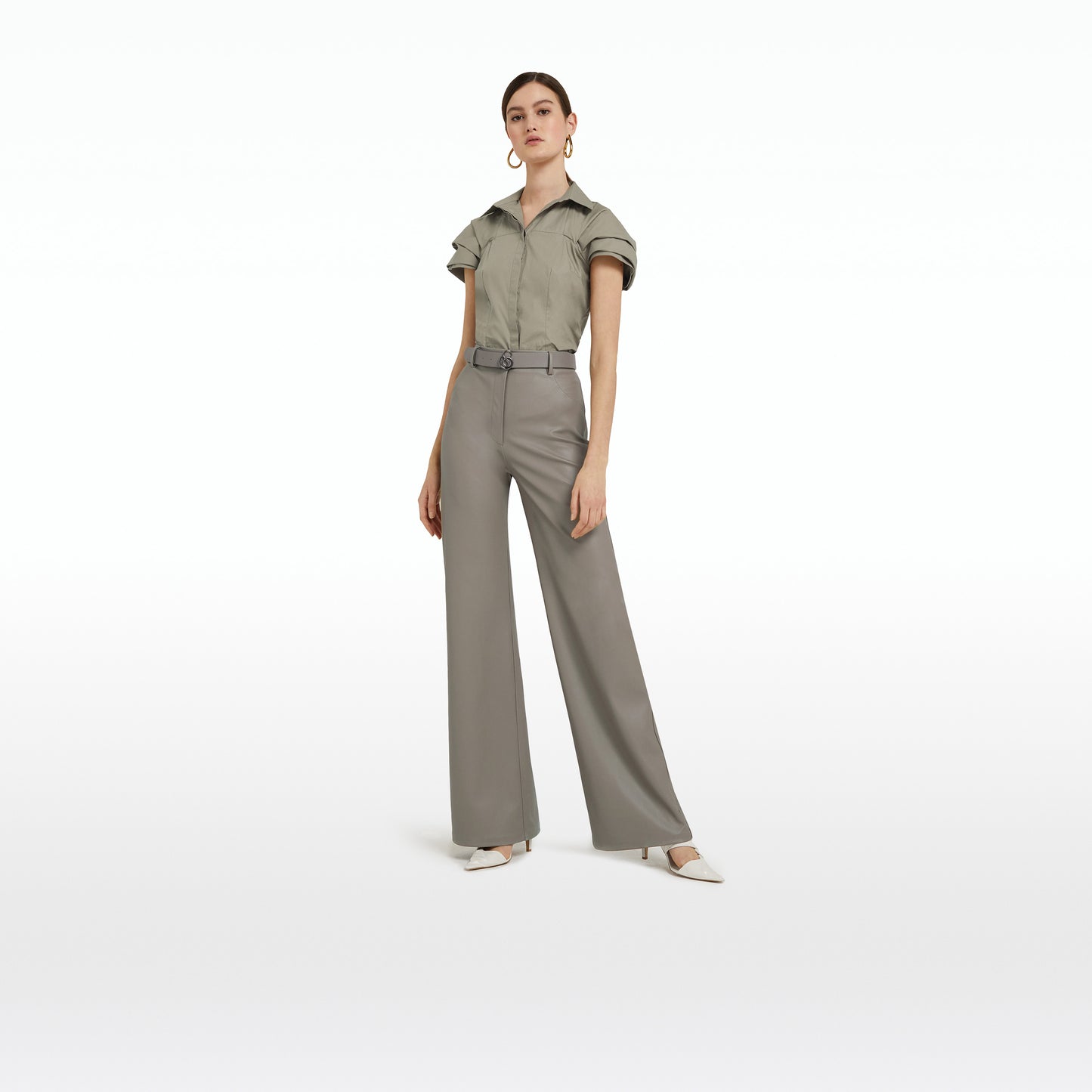 Narqis Taupe Vegan Leather Trousers