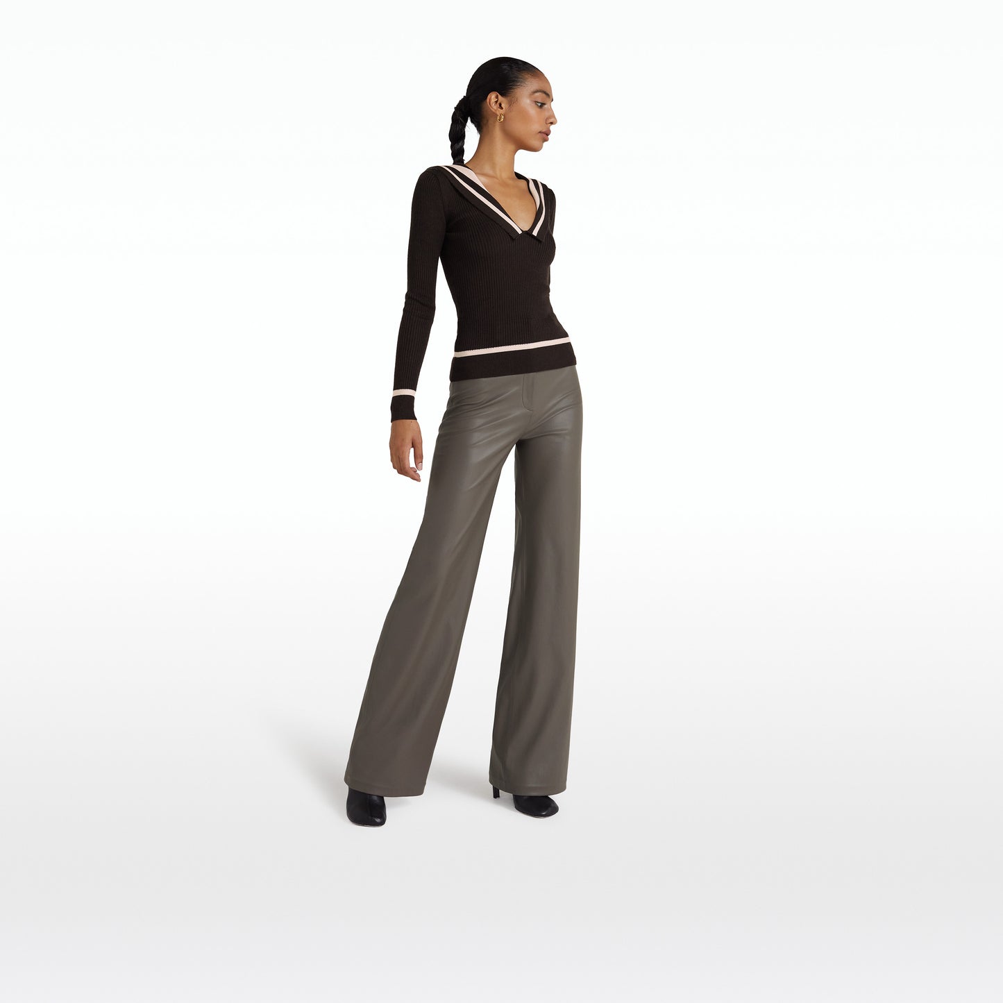 Narqis Dark Taupe Vegan Leather Trousers
