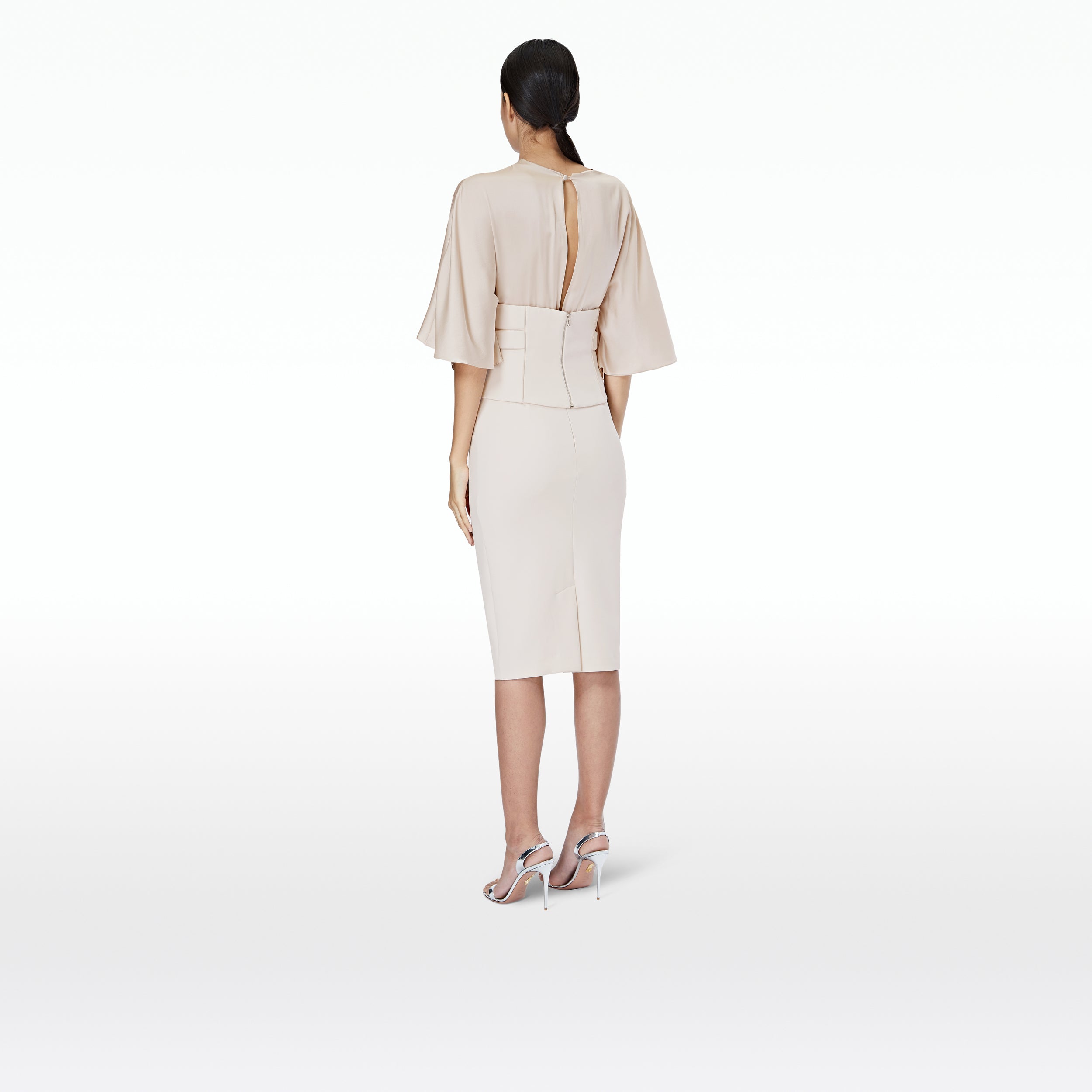 Ionie Belted White Sand Midi Dress