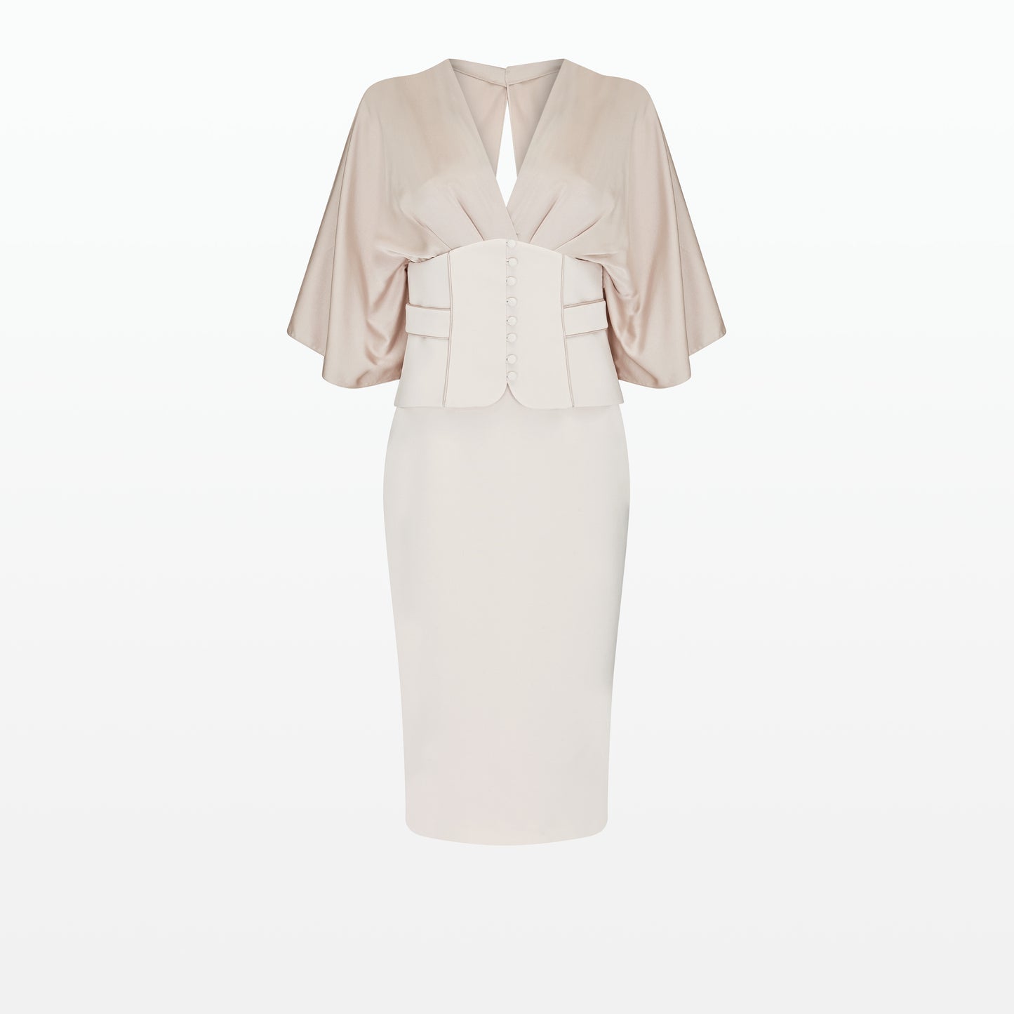 Ionie Belted White Sand Midi Dress