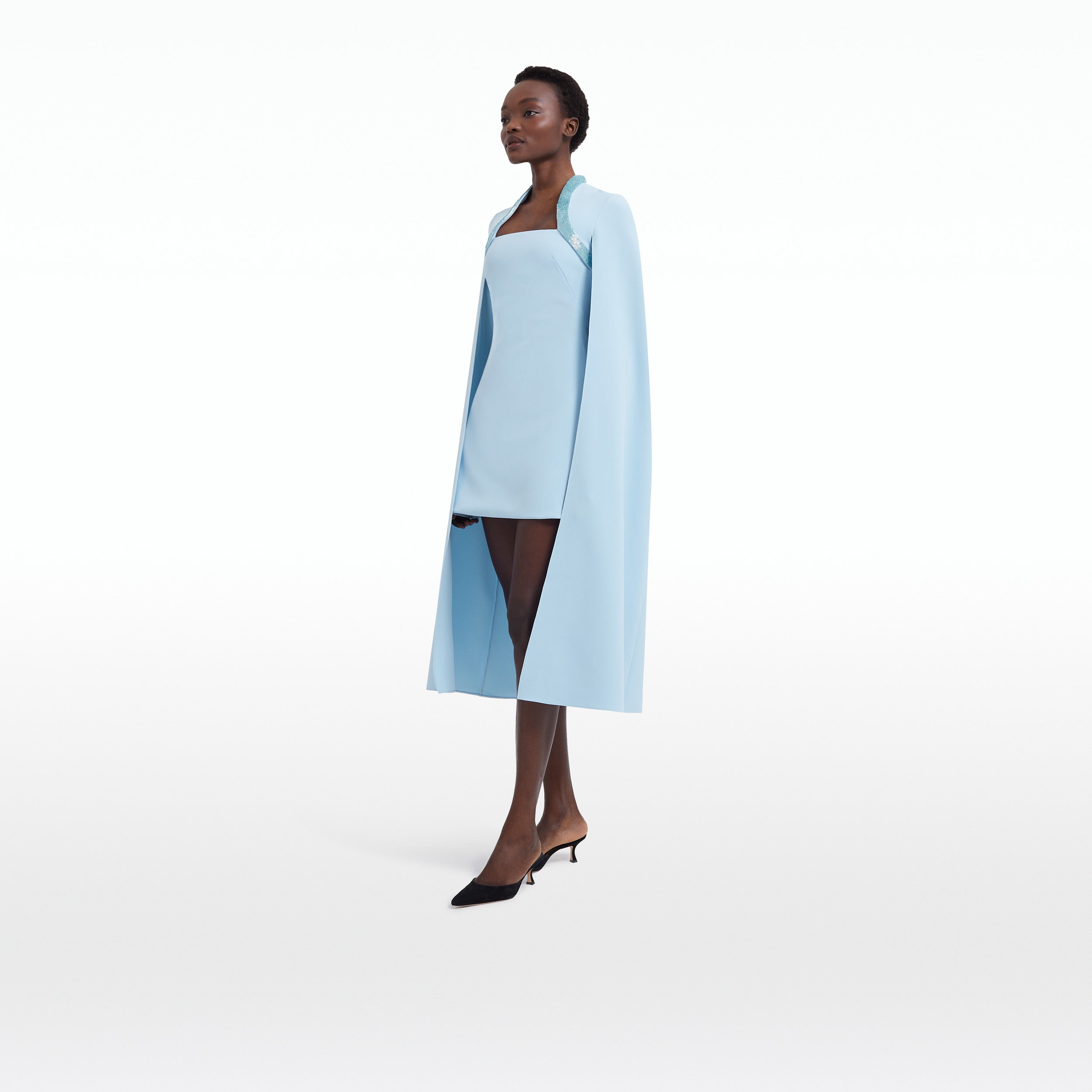 Baby blue cape hotsell dress