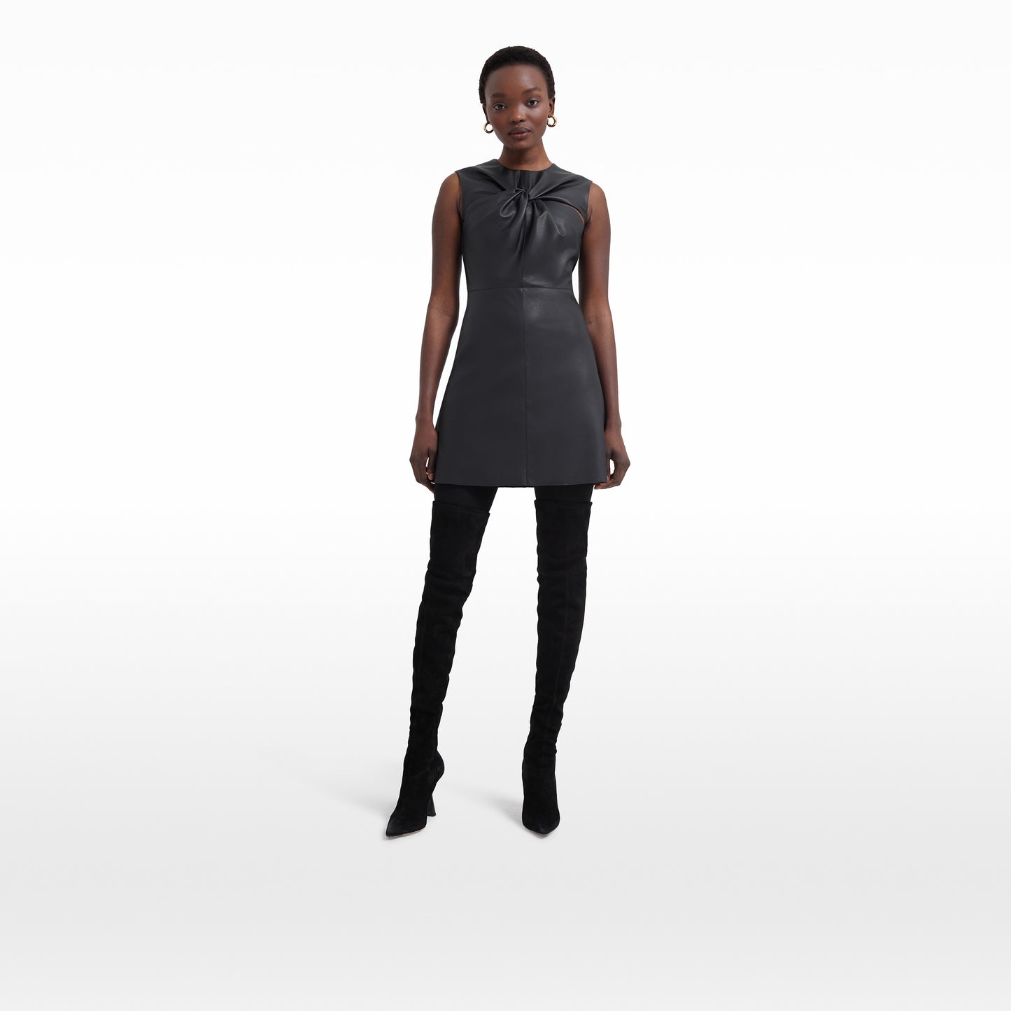 Denise Black Vegan Leather Short Dress
