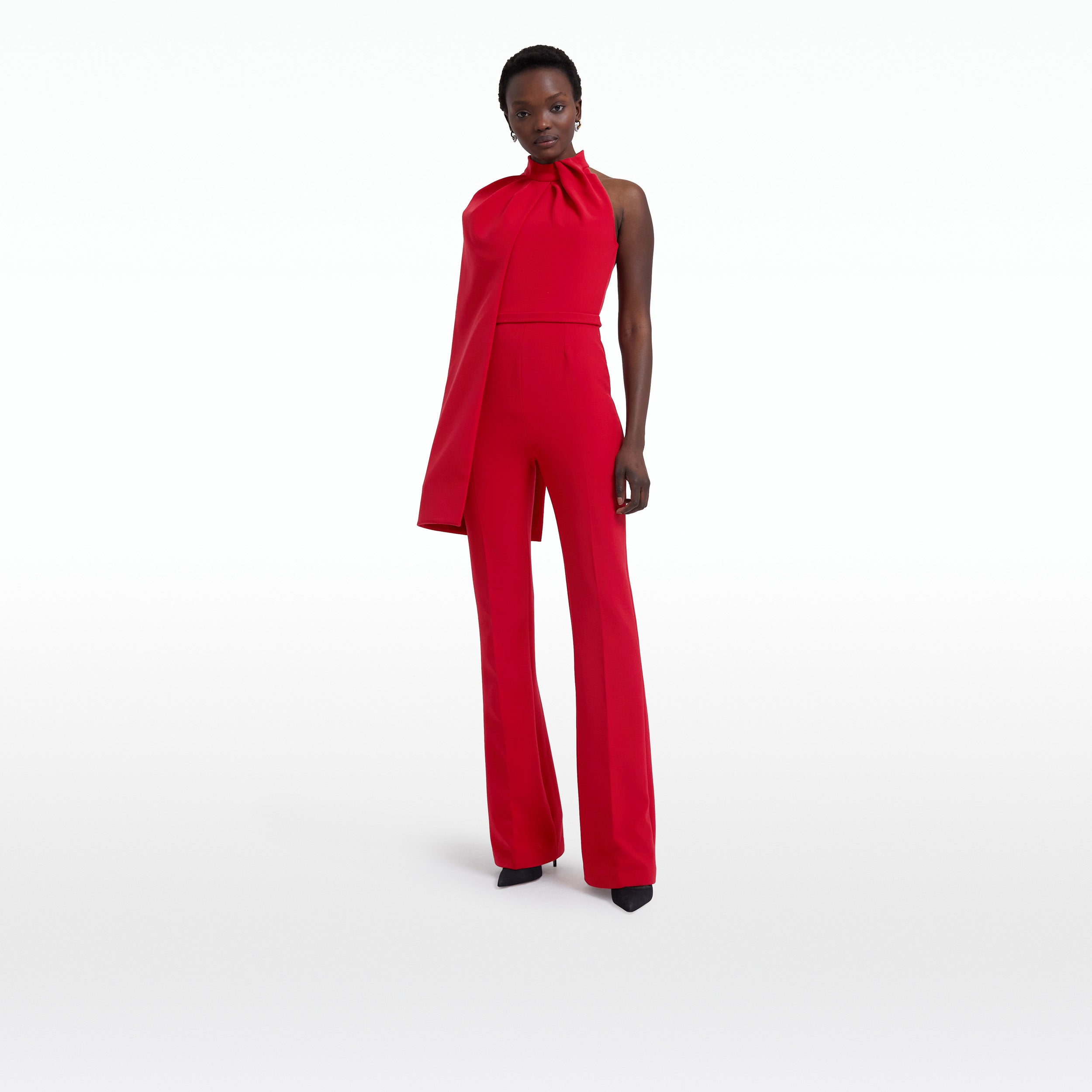 Red halter neck jumpsuit cheap