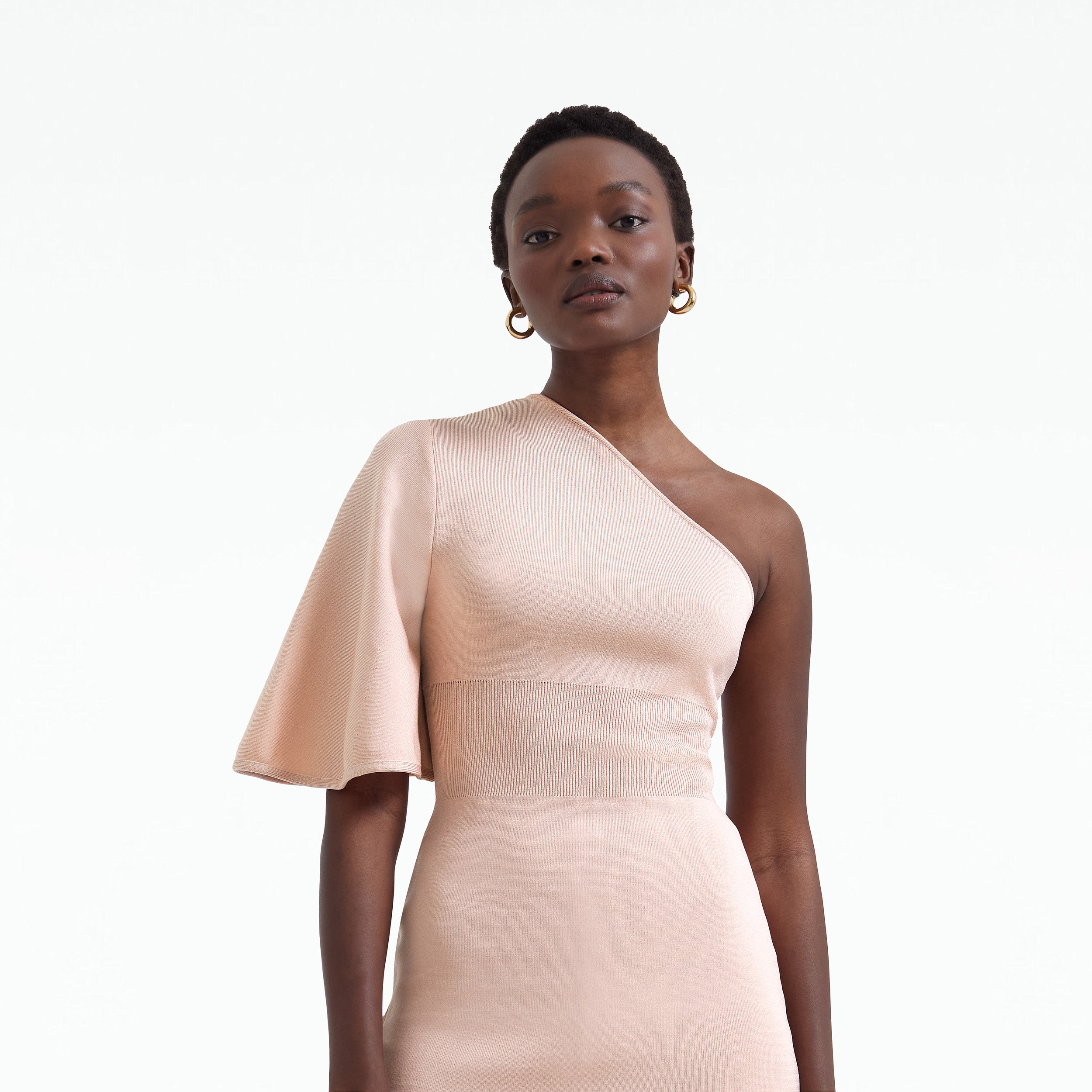 Pink knit midi shop dress