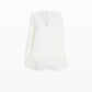 Aleannah Ivory Feather-Trimmed Short Dress