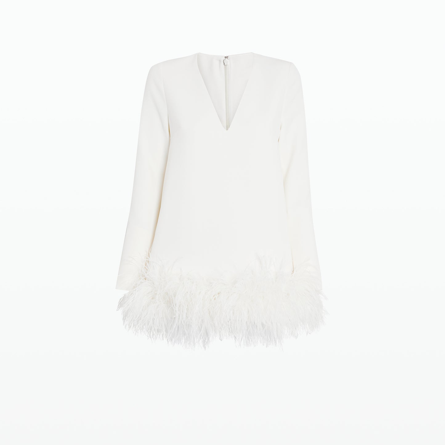 Aleannah Ivory Feather-Trimmed Short Dress