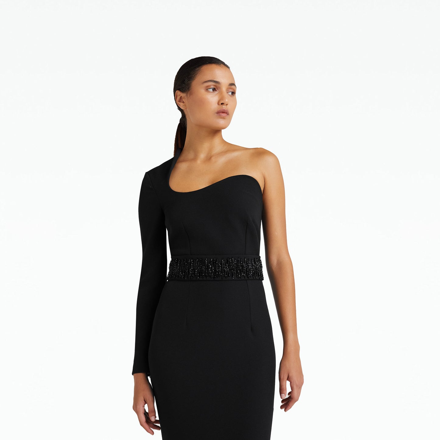 Aria Black Long Dress With Embroidered Belt