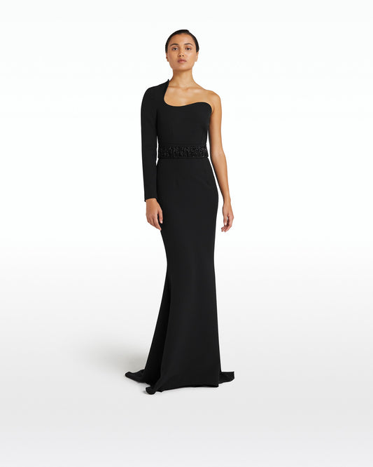 Aria Black Long Dress With Embroidered Belt