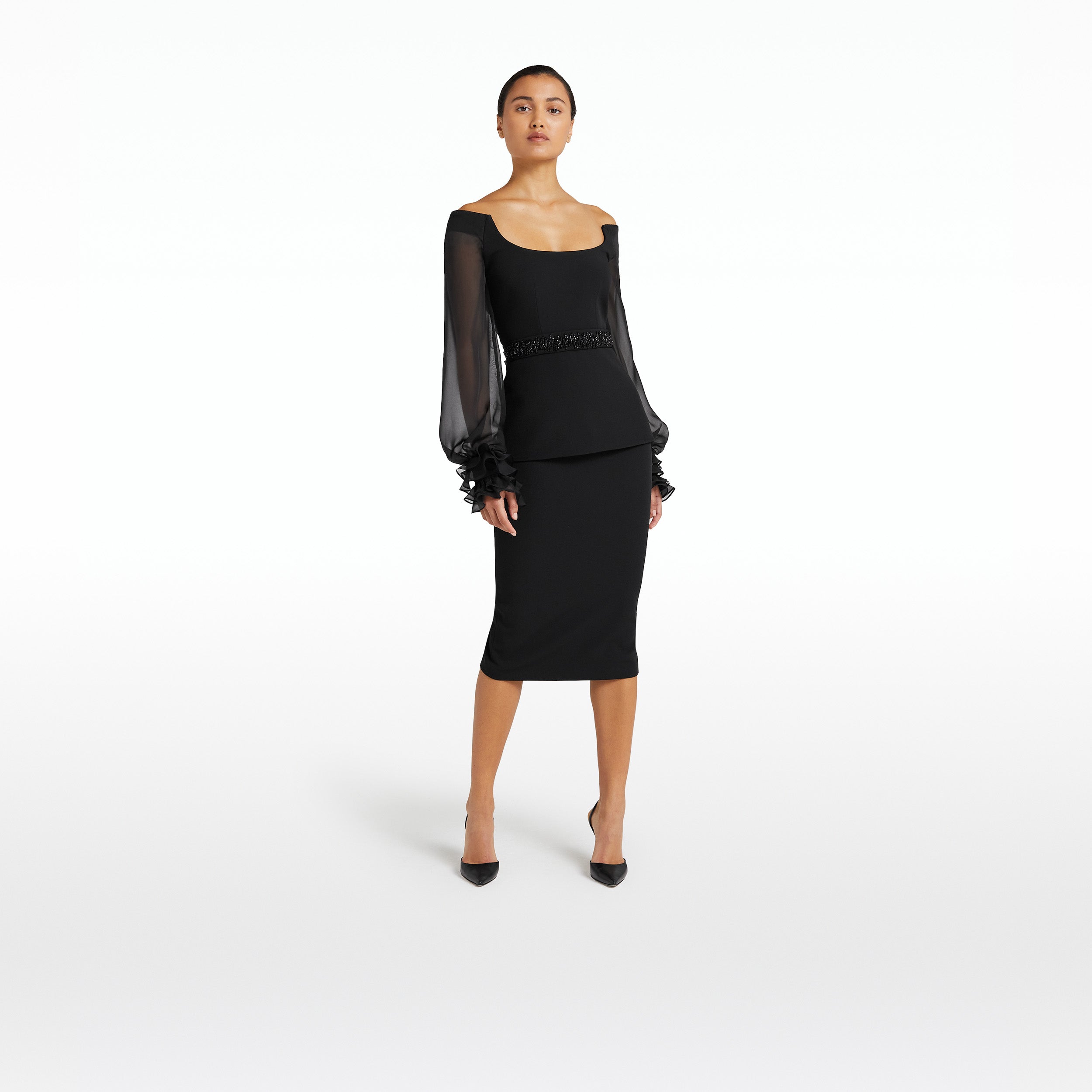 Dia Black Top With Embroidered Belt