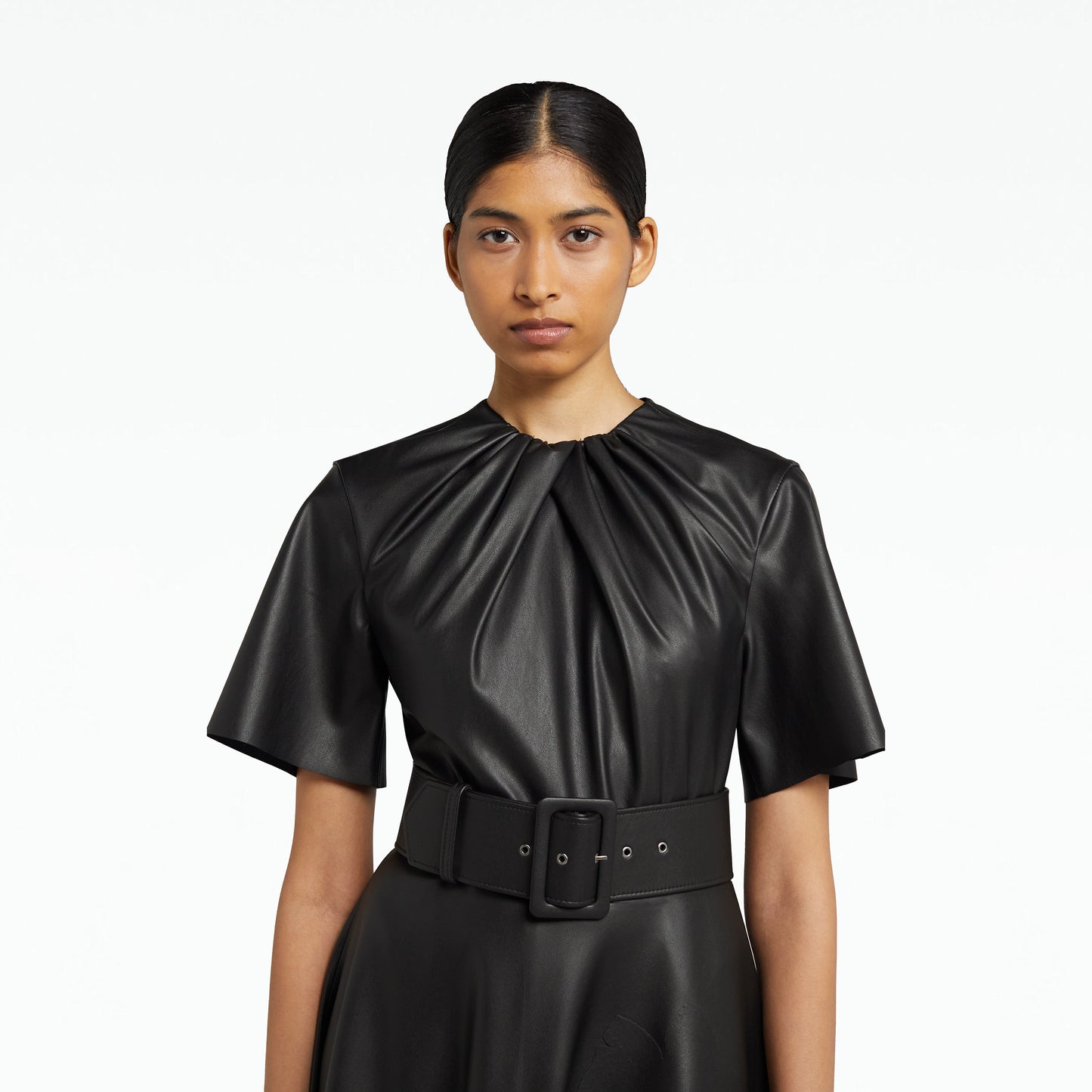 Charli Black Vegan Leather Midi Dress