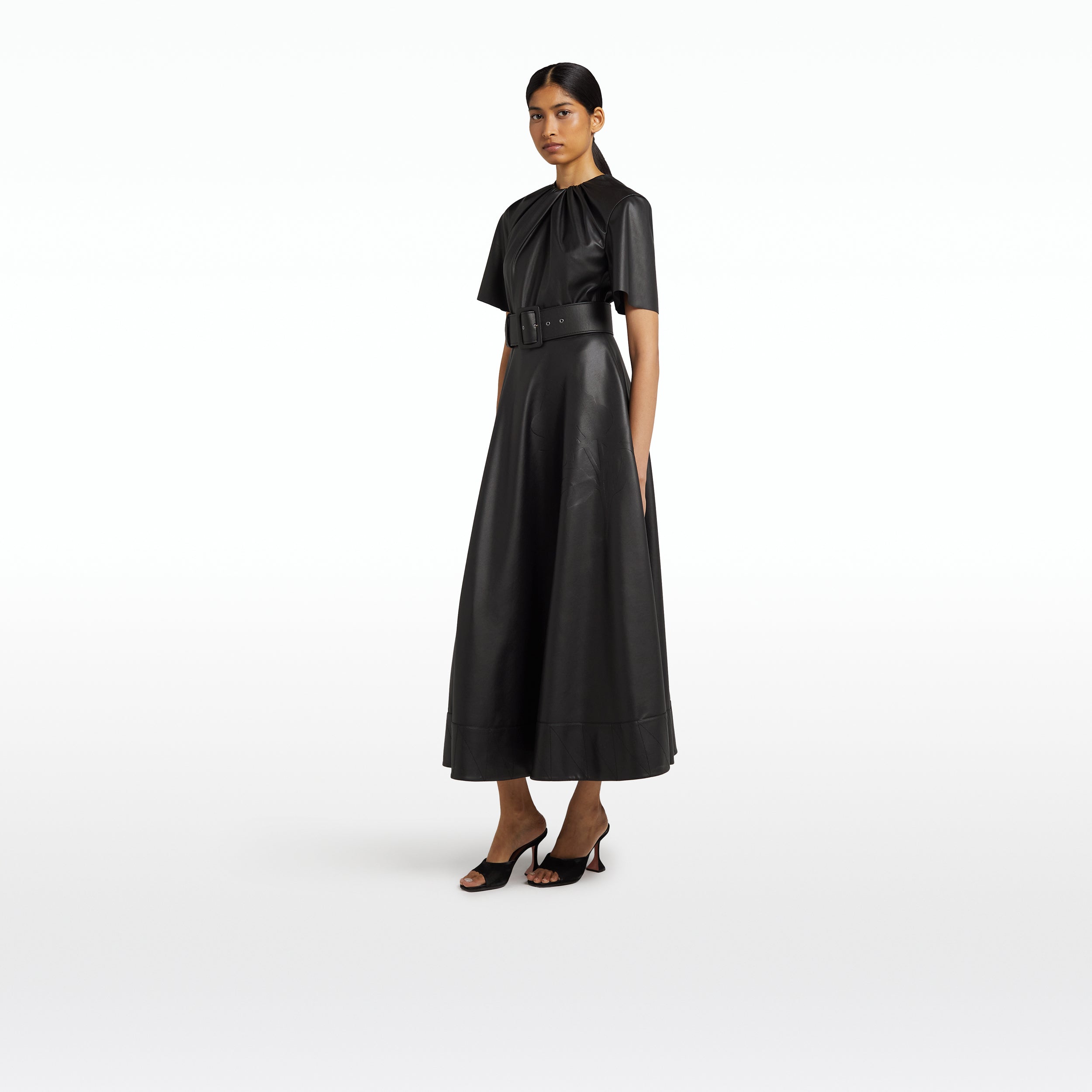 Charli Black Vegan Leather Midi Dress Safiyaa London