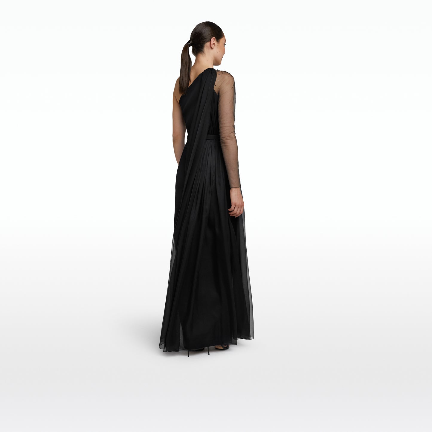 Anita Black Long Dress With Embroidered Belt