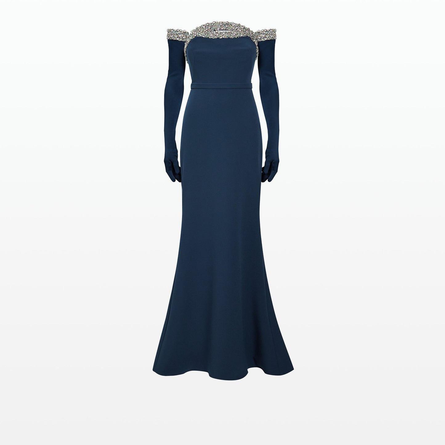 Donatella Ink Blue Long Dress With Antonia Gloves