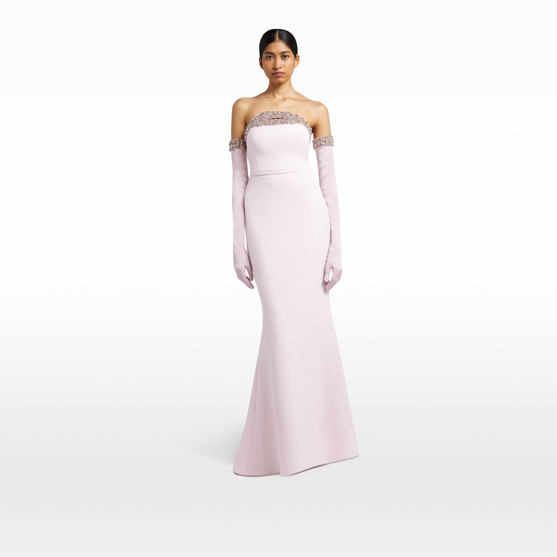 Donatella Barely Pink Long Dress With Antonia Gloves